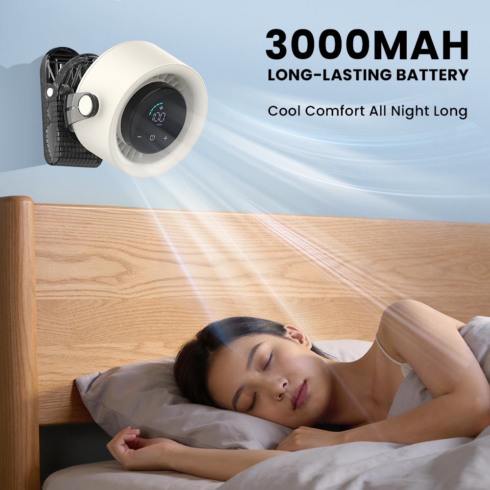 Orashare CF04 Desk Clip Fan Rechargeable 100 Speed Silent Desktop Fan with LED Display 360° Rotating - Image 6