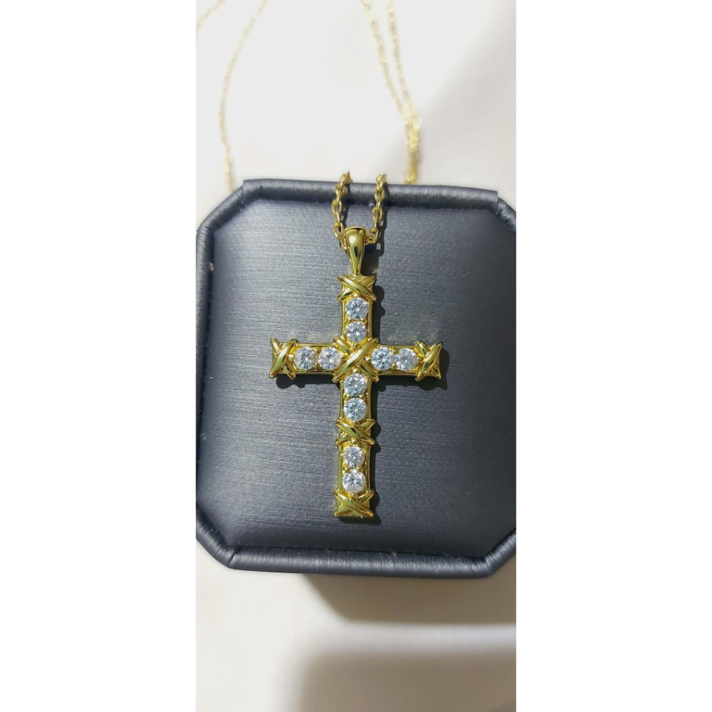 Diamond Cross Necklace in Yellow Gold Setting | Adjustable 16–18 Inches product photo 2
