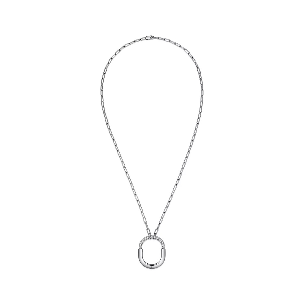 Elegant Lock Pendant Necklace | Pavé Diamond Accent | Platinum Setting | 18 Inches product photo 5