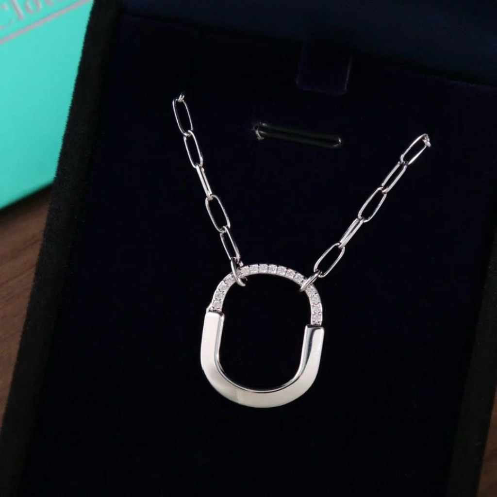 Elegant Lock Pendant Necklace | Pavé Diamond Accent | Platinum Setting | 18 Inches