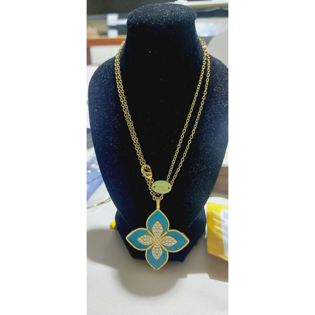 RC Princess Flower Long Necklace | 18K Yellow Gold | Diamond & Blue Enamel product photo 2