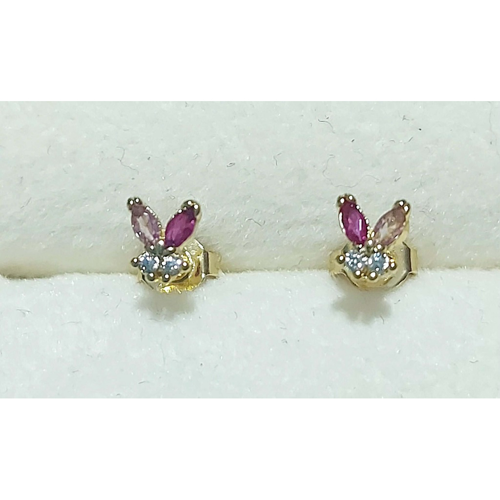 Cute Bunny Shaped Stud Earrings Marquise Gemstones & Diamond Accent | Yellow Gold Setting product photo 2