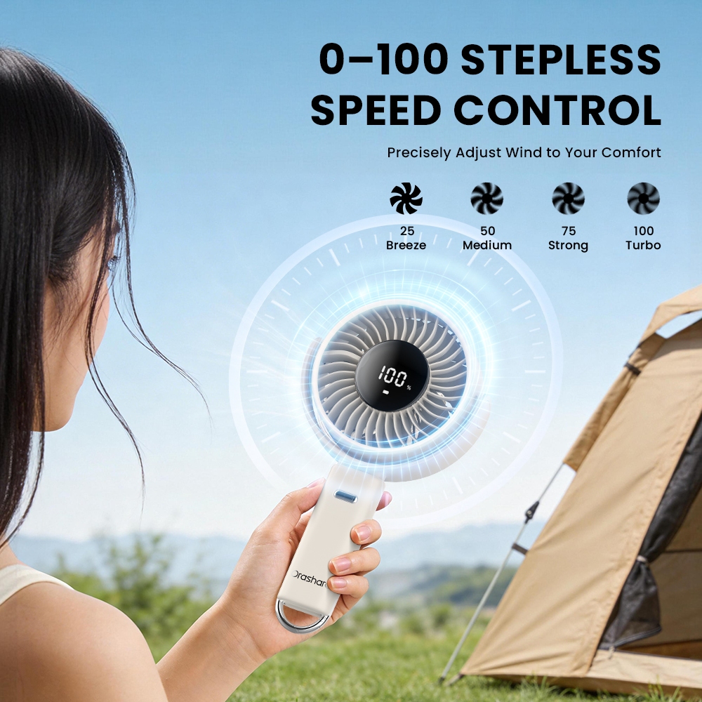 Orashare HF25 Big Foldable Handheld Fan 100‑Speed Silent 6000mAh Rechargeable Portable Hanging Fan — view 5