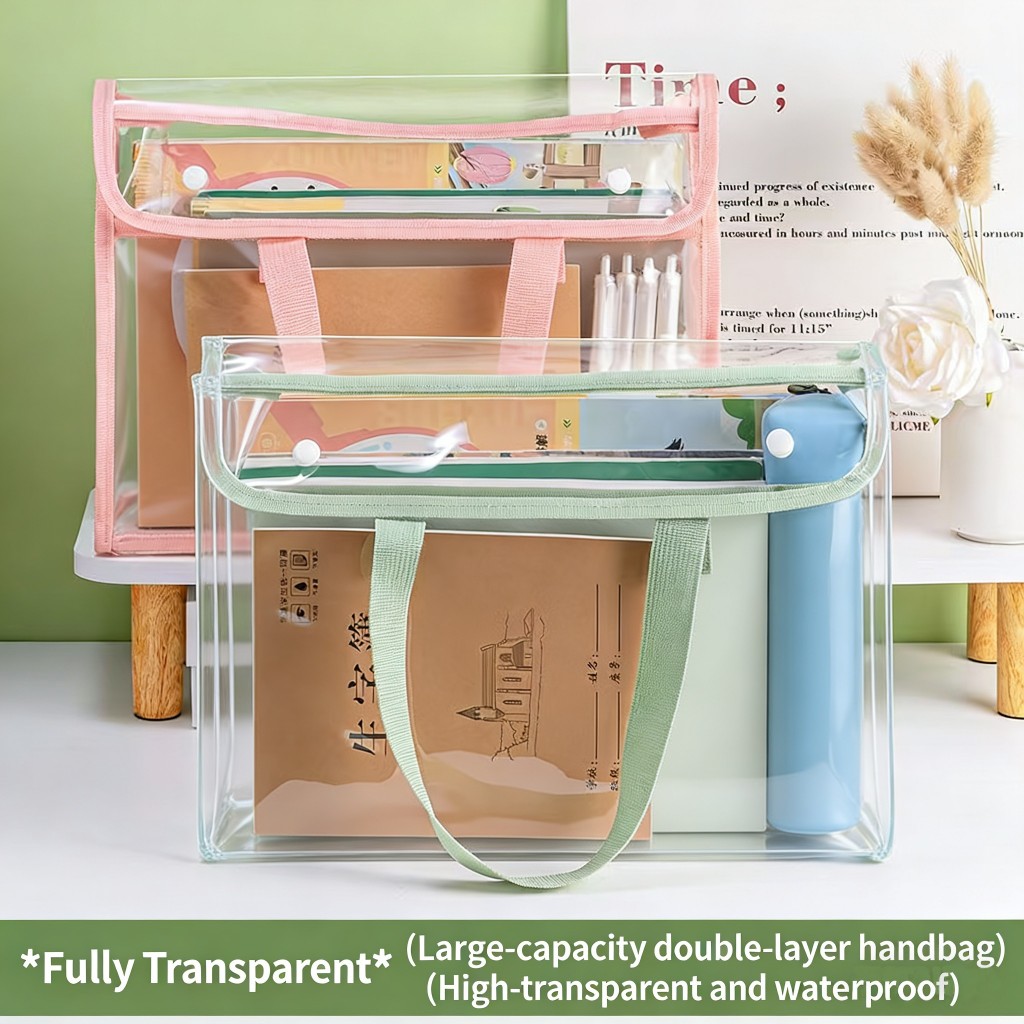 PVC Transparent Waterproof Large Capacity Extra Thick File Bag Multifunctional Document Organizer — view 2