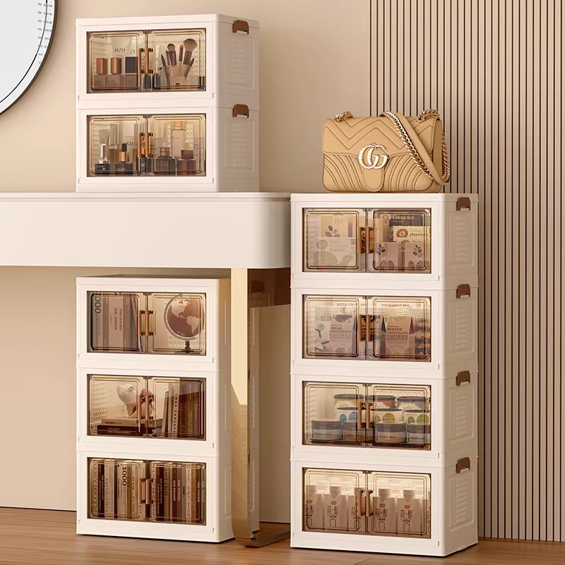 in hom Foldable Storage Cabinet  Plastic Storage Box  Double-Door Dustproof Shelving Unit - Image 8