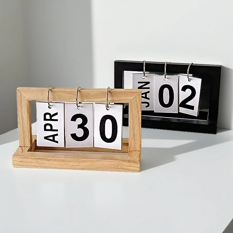 Wooden Calendar Nordic with Page-Turning Feature Durable Calendar Board Minimalist Desktop - Image 2