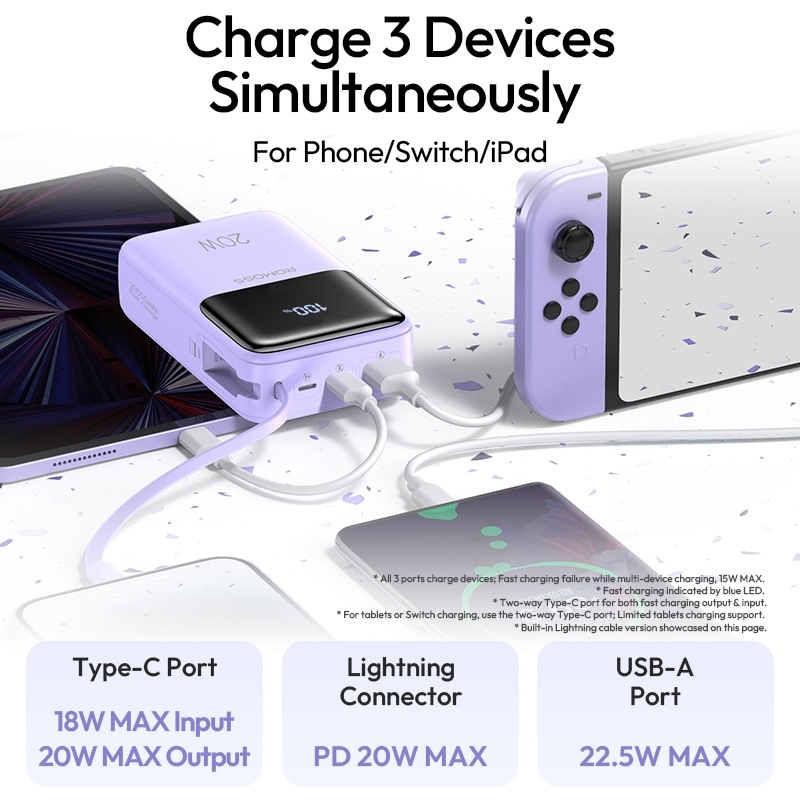 Romoss PFC20 L/C 20000mAh 22.5W Fast Charging Built-in Massive Powerbank Series Smart Led Display - Image 3