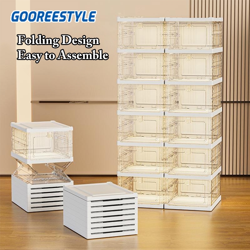 gooreestyle Transparent Foldable Shoe Rack Cabinet Storage Organizer Box Shelf Installation-Free