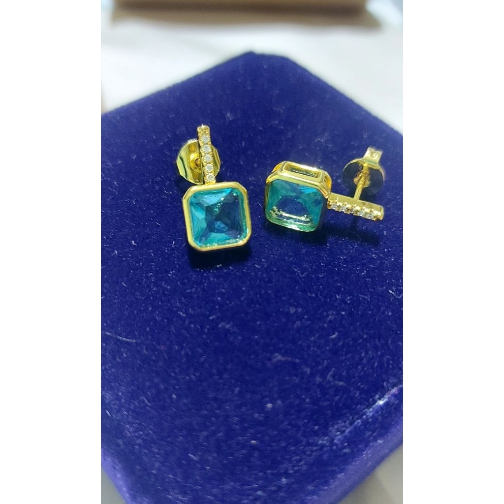 Square cut Aquamarine Drop Earrings w/dia. product photo 5