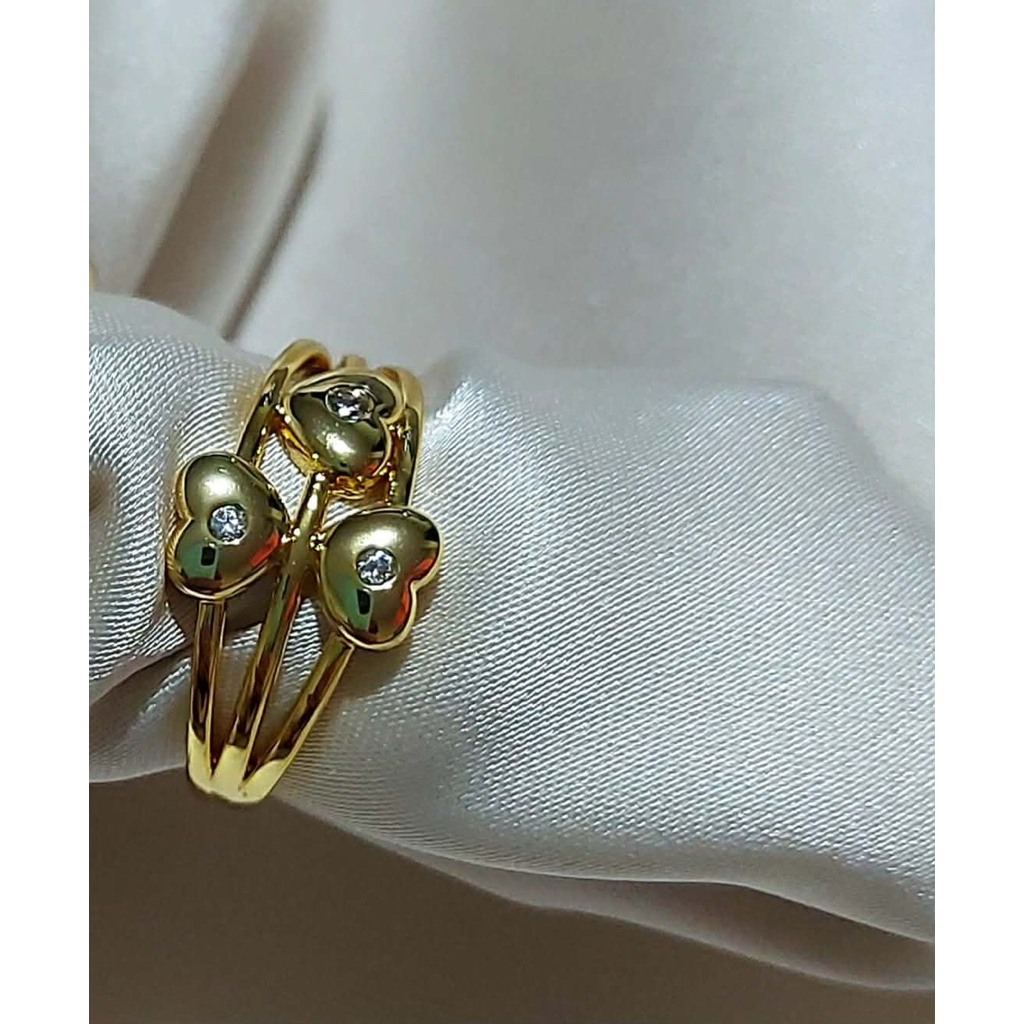 Yellow Gold Ring Size 4 | Triple Heart Layered Design with Diamond Center product photo 2