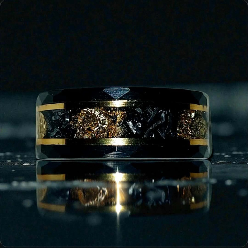 Black Tungsten Ring Size 6 | 18K Gold Inlay Design | Lifetime Quality Band product photo 3