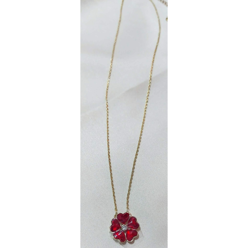 Red Clover Centered Necklace in Yellow Gold Setting | Adjustable 16–18 Inches product photo 2