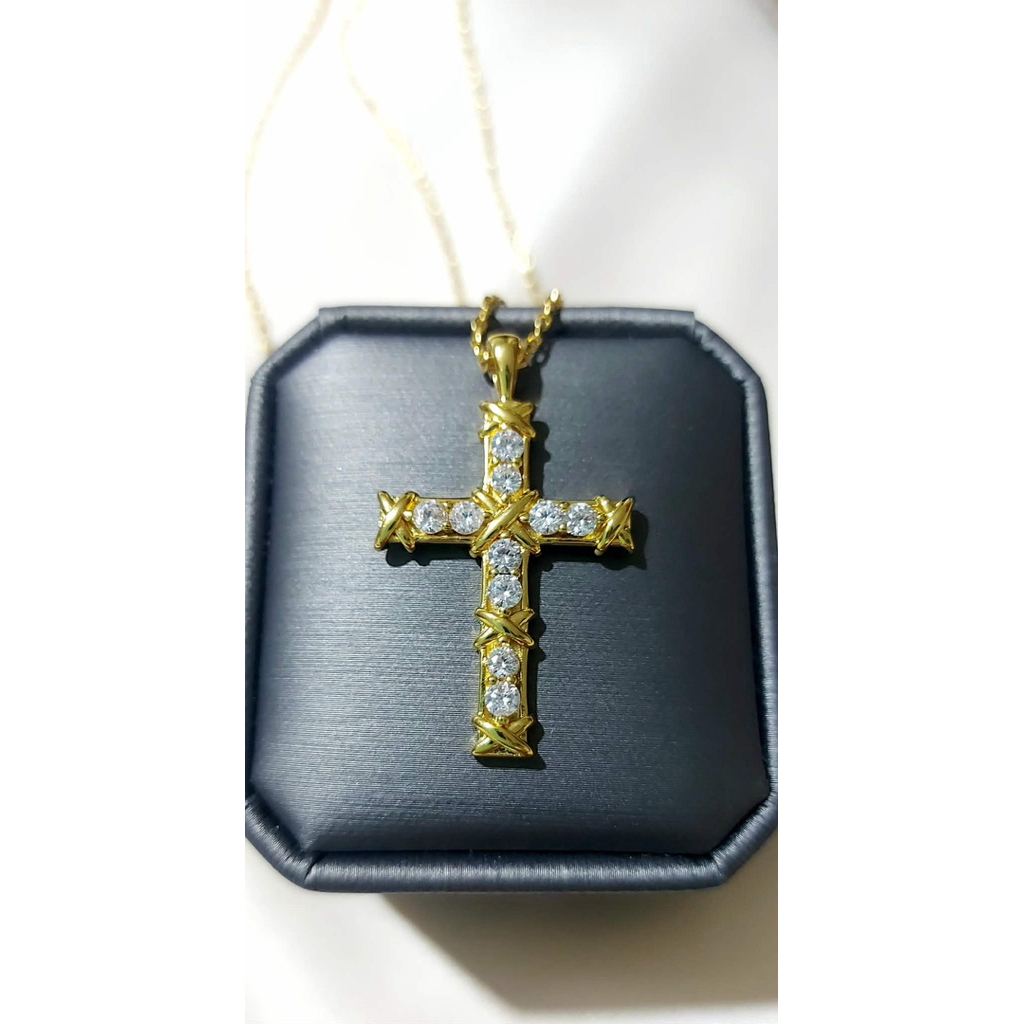 Diamond Cross Necklace in Yellow Gold Setting | Adjustable 16–18 Inches product photo 3