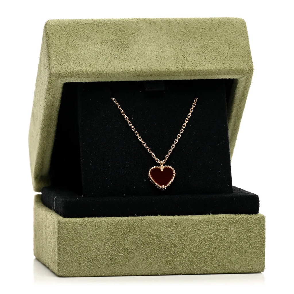 Sweet Alhambra Heart Necklace | Red Carnelian | Adjustable 16–18 Inches product photo 5