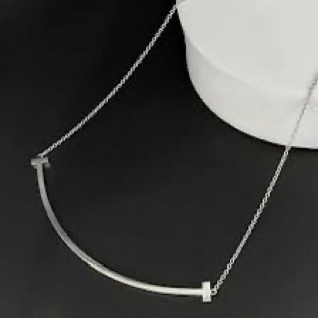 Elegant Curved Bar Smile Pendant Necklace | Diamond Accents | Adjustable Length