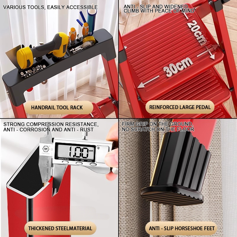 ladder foldable aluminum heavy duty Thicker 2/3/4/5/6/7/8 Steps Multifunction Household Ladder — view 3