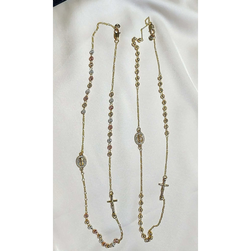Rosary Necklace with Mother Mary & Crucifix | Tricolor & Yellow Gold Setting product photo 5