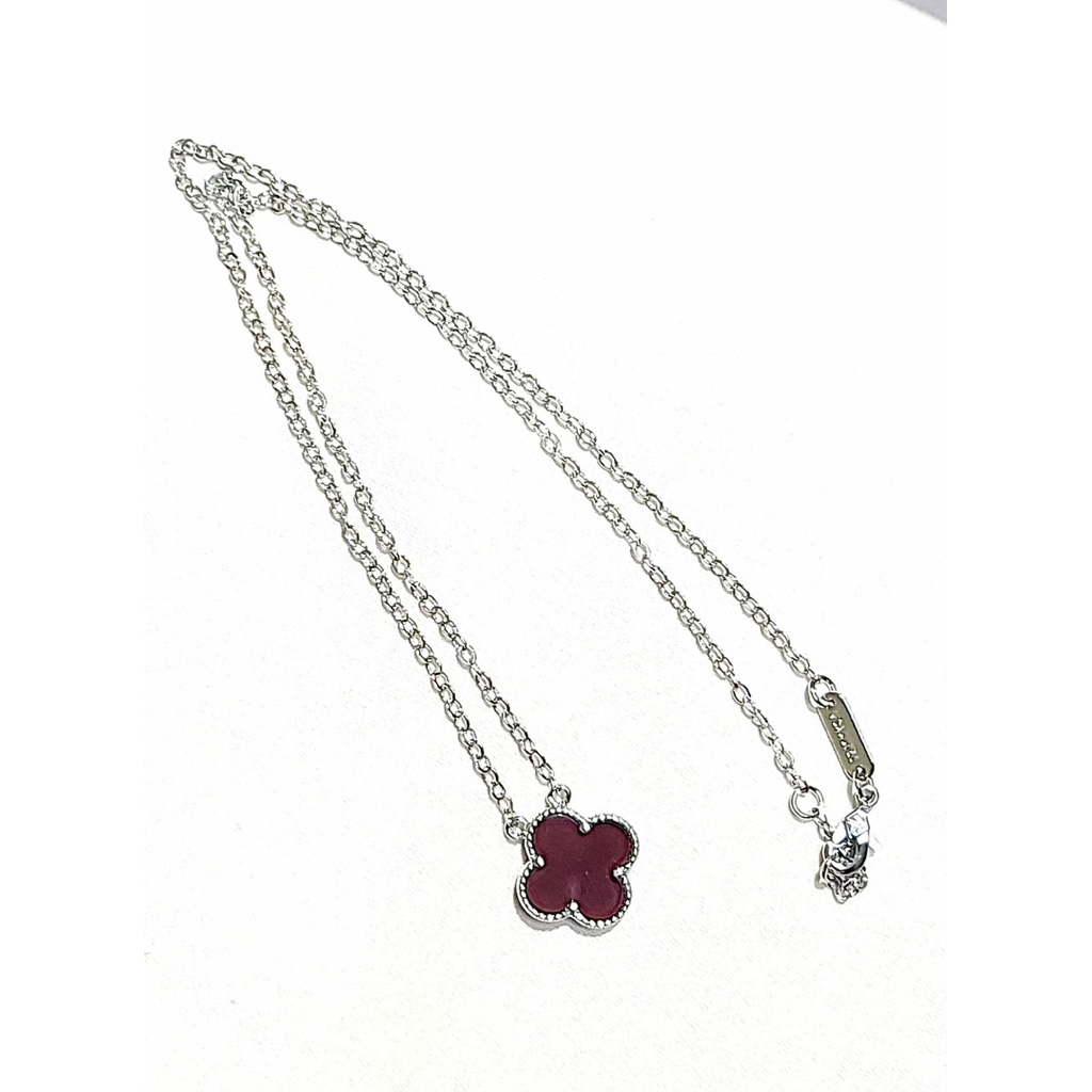 Single Clover Necklace | Maroon Stone | Platinum Setting | Elegant Minimalist Piece