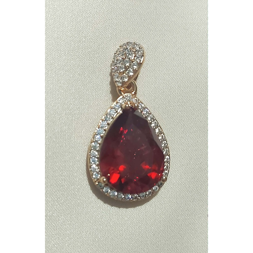 Pear-Shaped Rhodolite Garnet Diamond Pendant | Champagne Gold Setting product photo 4