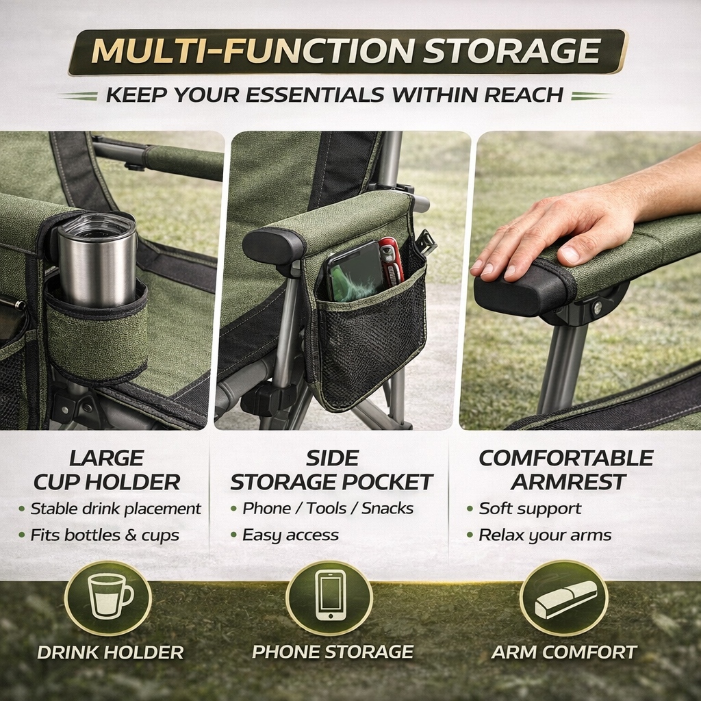 Outdoor folding chair heavy duty Camping Chair Portable Fishing Chair 220KG Large Load-Bearing 【COD】 — view 5