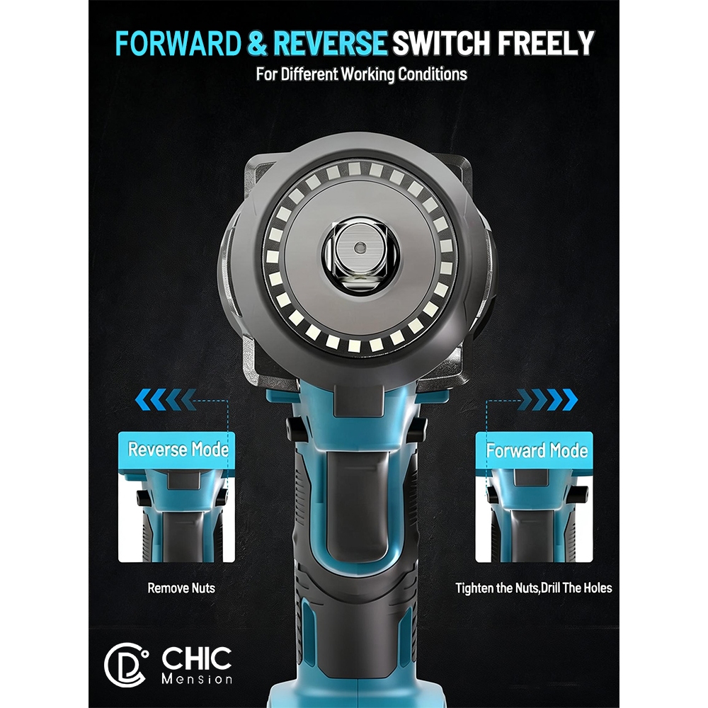 CHIC Electric Impact Wrench Cordless Heavy Duty Original Power Tools 1980VF/1280VF Brushless Ratchet — view 4