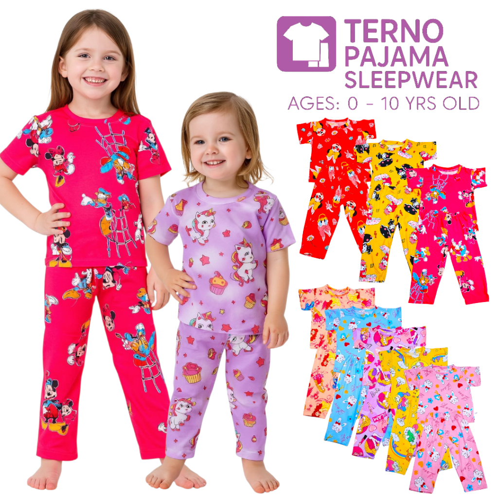 AGKS 3-5 Pairs Terno Pajama Sleepwear for Girls Kids 0-10 Yrs | Assorted Colors and Prints Set - Image 2