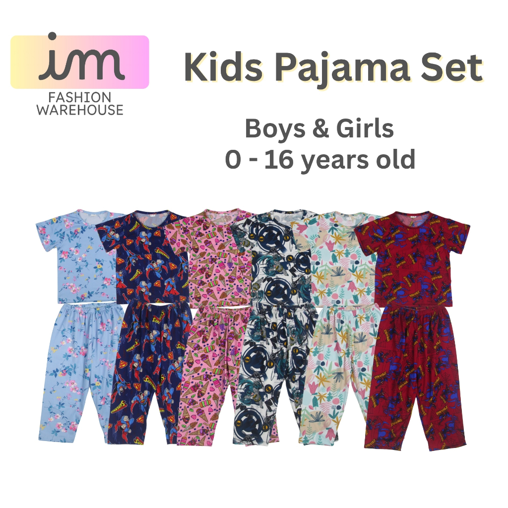 IM Fashion - Kids Pajama Set (0-16 yo) - T-shirt & Pants Boys Girls Baby Pambahay Pantulog