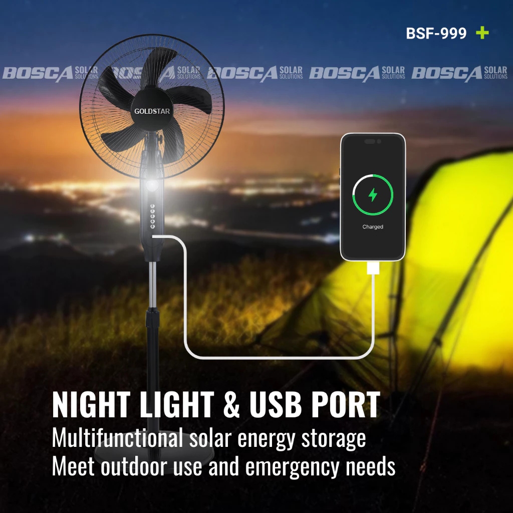 Gold Star 16 Inch Solar Fan Powerful Electric Fan Wall Fan Multifuction Stand Fan Rechargeable Fan - Image 7