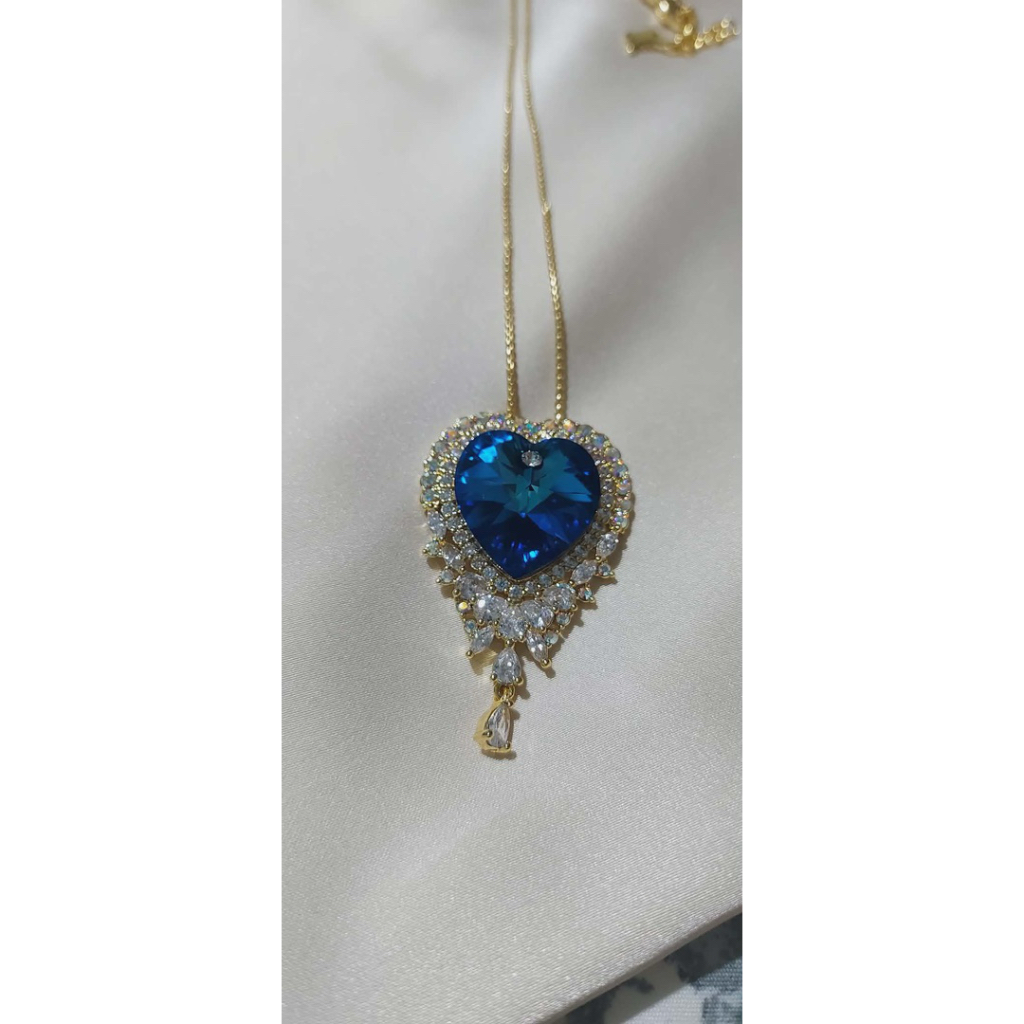 Aqua Heart Medallion Necklace in Yellow Gold Setting | Adjustable 16–18 Inches product photo 2