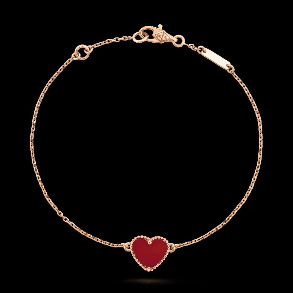 Sweet Alhambra Heart Bracelet | Red Carnelian | Adjustable 7–7.5 Inches