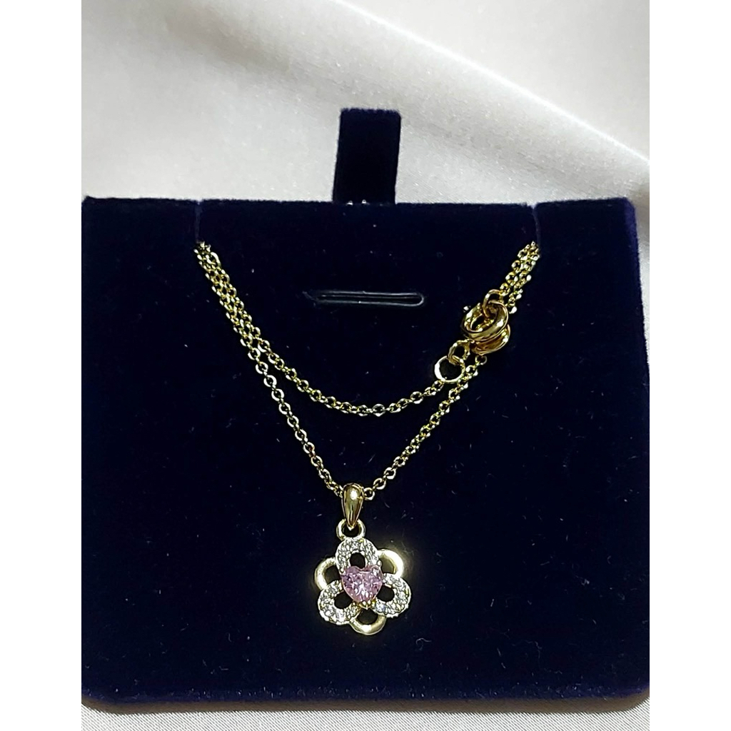 Flower Pendant Necklace | Pink Sapphire & Diamond | Adjustable 14–16 Inches product photo 3