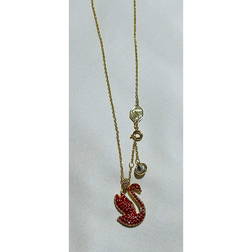 Elegant Swan Necklace | Red Crystal & White Stone Accents | Adjustable Length product photo 4