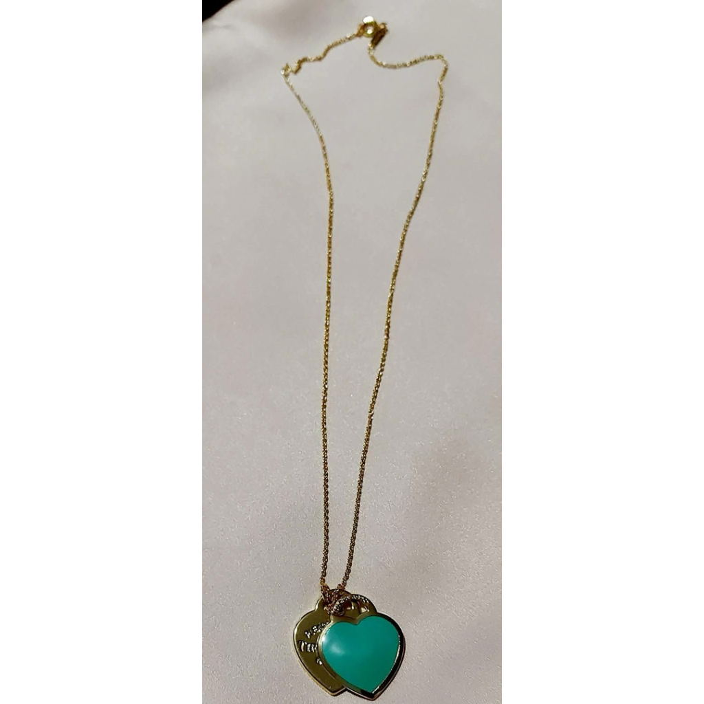 Elegant Double Heart Tag Pendant Necklace |Blue Accent | Adjustable Length in yg settings product photo 5