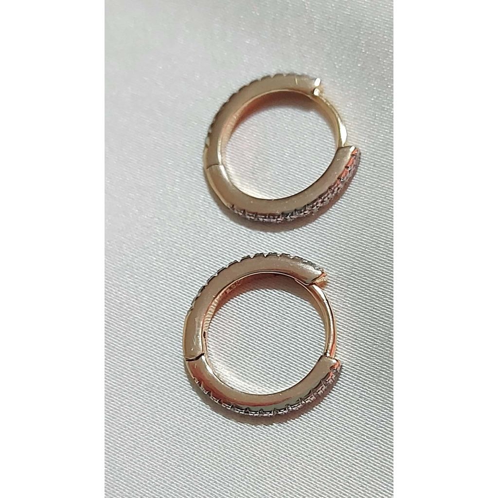 Thin Huggies Hoop Earrings with Diamond Accent | Champagne Setting product photo 1
