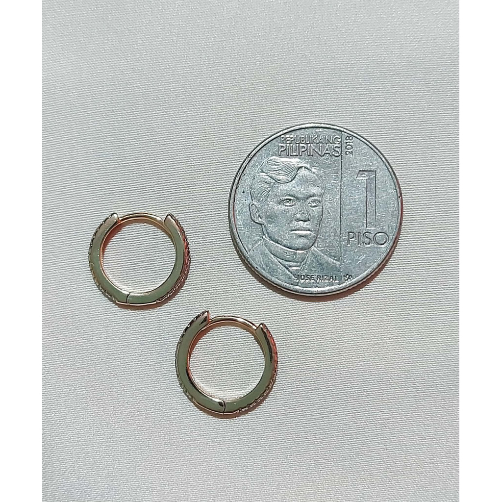 Thin Huggies Hoop Earrings with Diamond Accent | Champagne Setting product photo 4