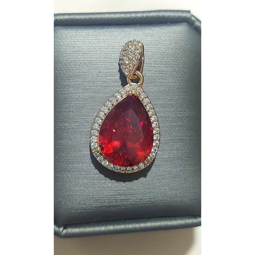 Pear-Shaped Rhodolite Garnet Diamond Pendant | Champagne Gold Setting product photo 3