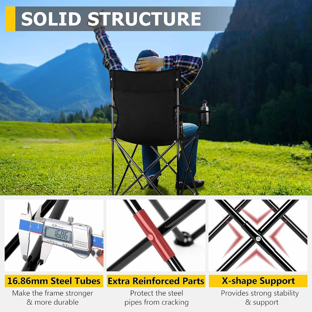 Foldable Chairs with Armrest & Camping Table Portable Folding Set with Storage Bag For Outdoor BBQ — view 3