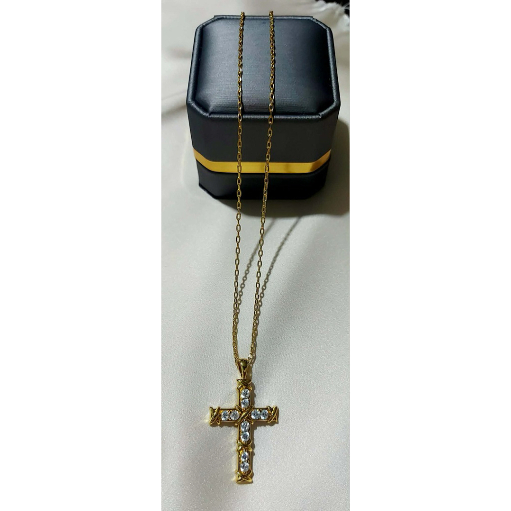 Diamond Cross Necklace in Yellow Gold Setting | Adjustable 16–18 Inches product photo 1