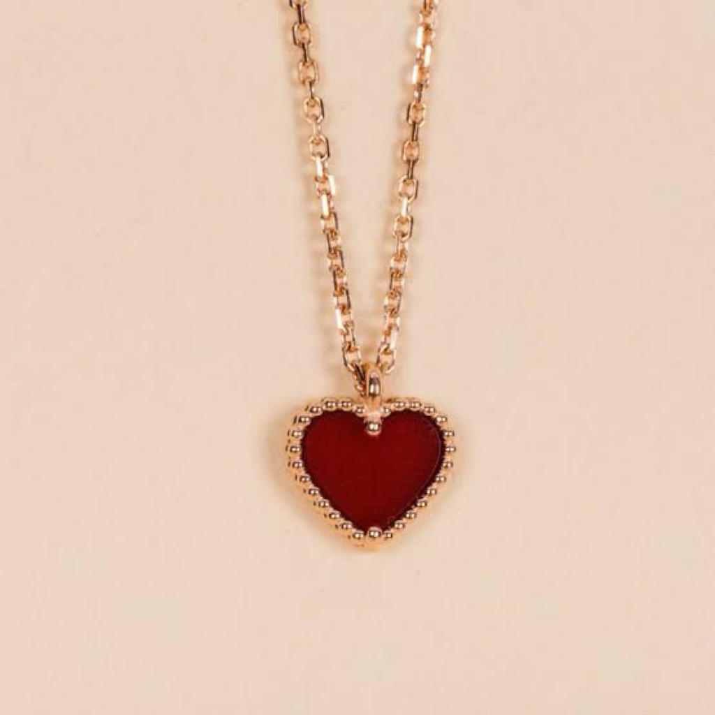 Sweet Alhambra Heart Necklace | Red Carnelian | Adjustable 16–18 Inches product photo 3