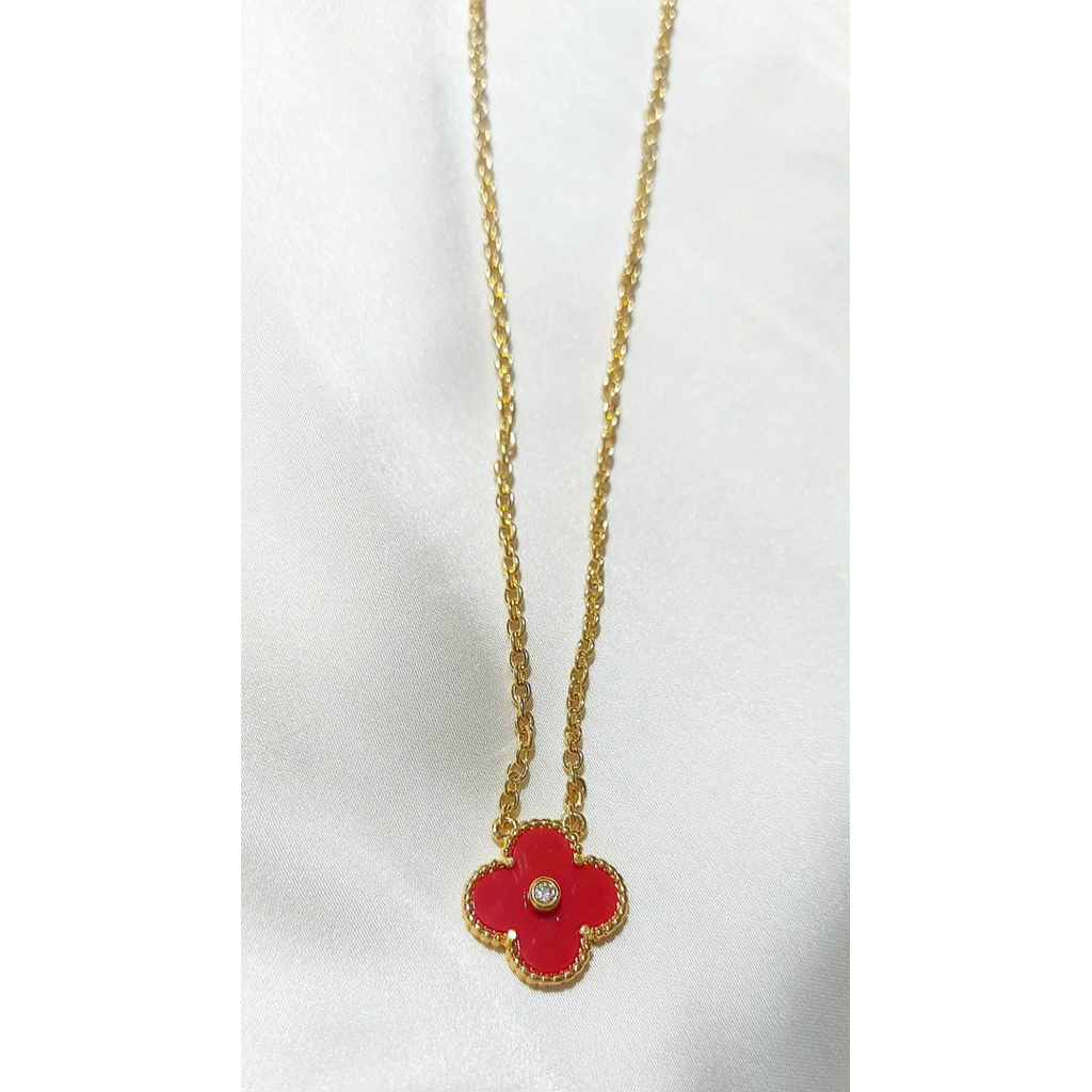Clover Pendant Necklace | Red Enamel | Adjustable Length product photo 3