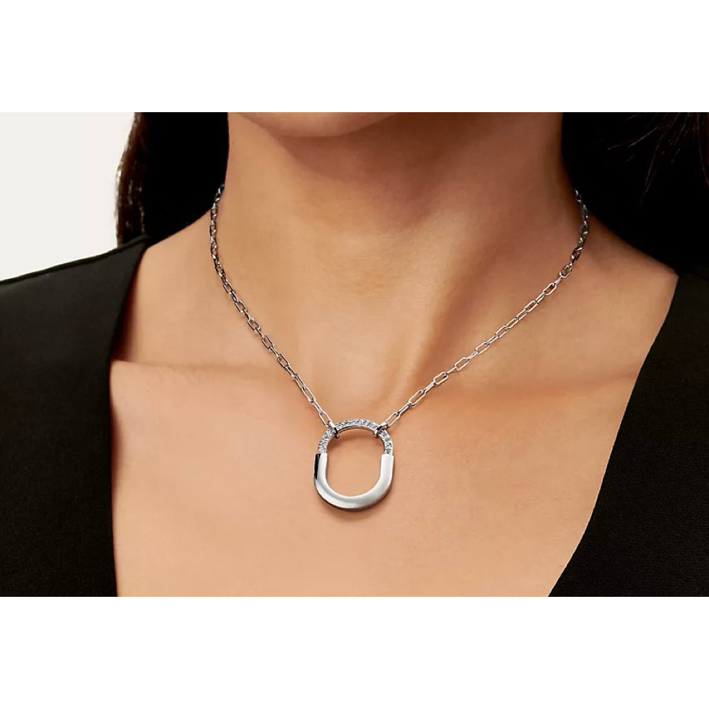 Elegant Lock Pendant Necklace | Pavé Diamond Accent | Platinum Setting | 18 Inches product photo 3