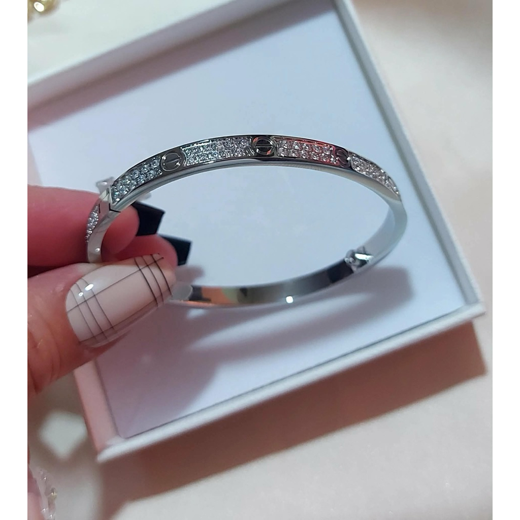 Love-Inspired Thin Bangle | Full Diamond Accents | 17cm | Platinum Setting product photo 2