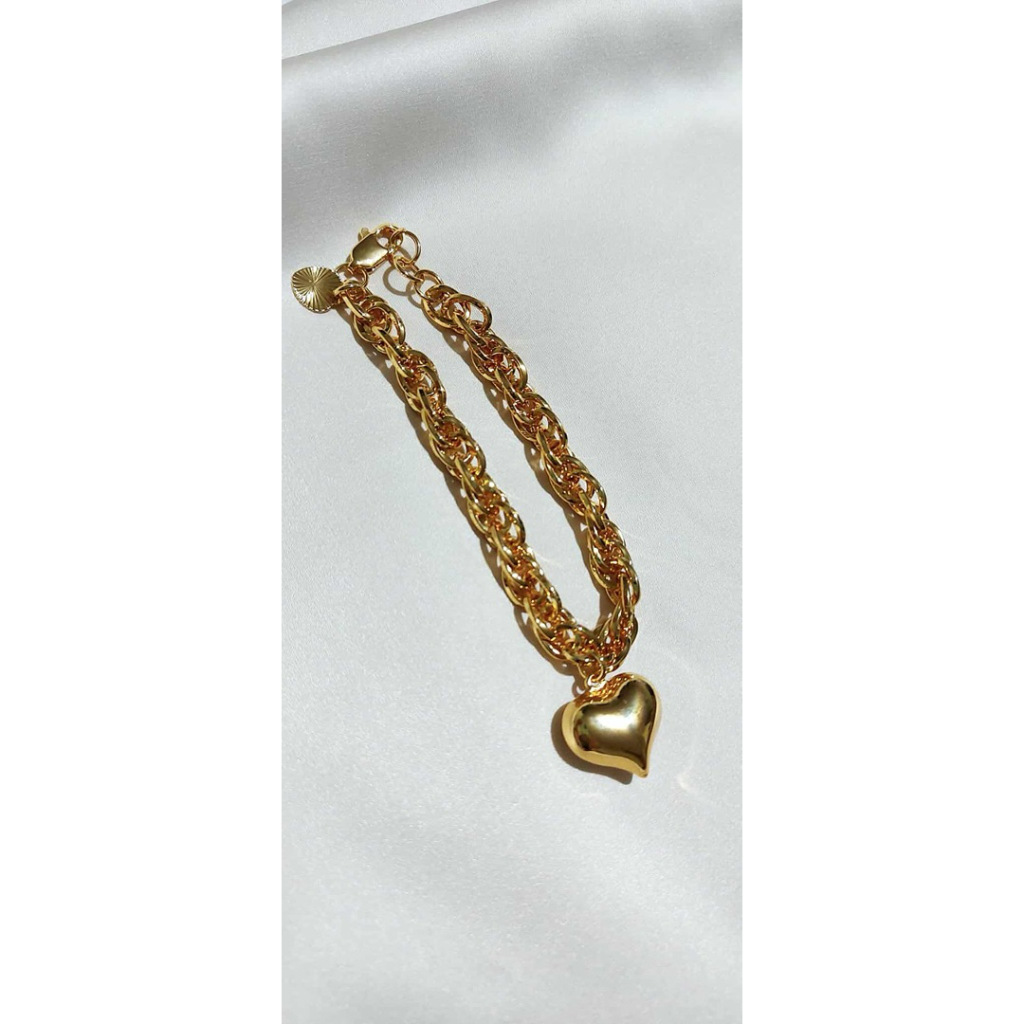 Chunky Tauco Chain Bracelet with Heart Charm | 7–7.5 Inches | Yellow Gold Setting product photo 5