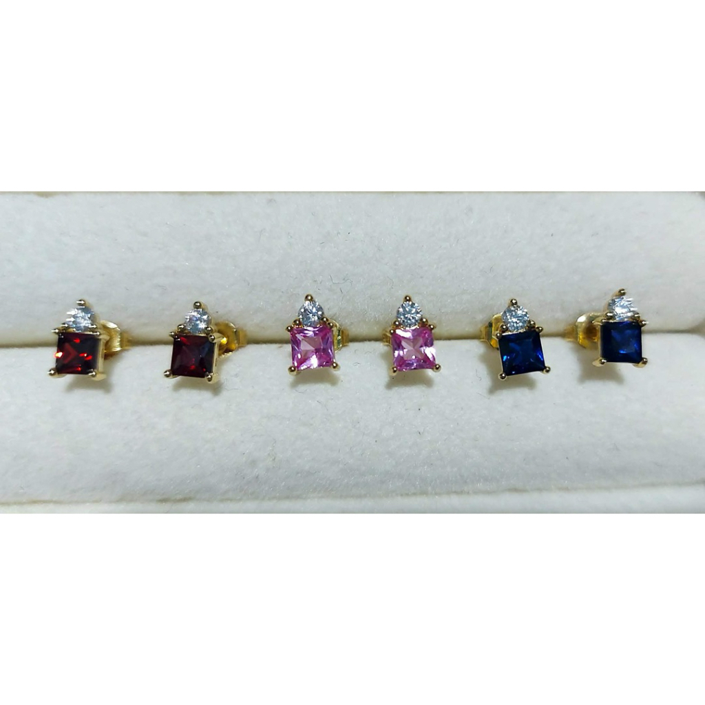 Birthstone Princess-Cut Stud Earrings with Diamond Accent | Yellow Gold Vermeil product photo 1