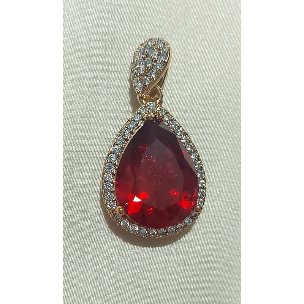 Pear-Shaped Rhodolite Garnet Diamond Pendant | Champagne Gold Setting