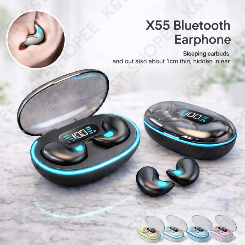 X55 Sleeping Earbuds Portable Wireless Bluetooth 5.3 Waterproof HiFi Sound Noise Cancelling with mic