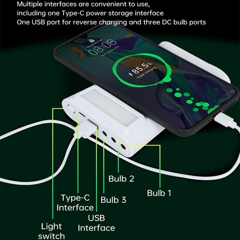 Fast Charging 6W 5V Solar Light Panel with 3 Bulbs Power Bank  Portable Waterproof Emergency Light — view 2