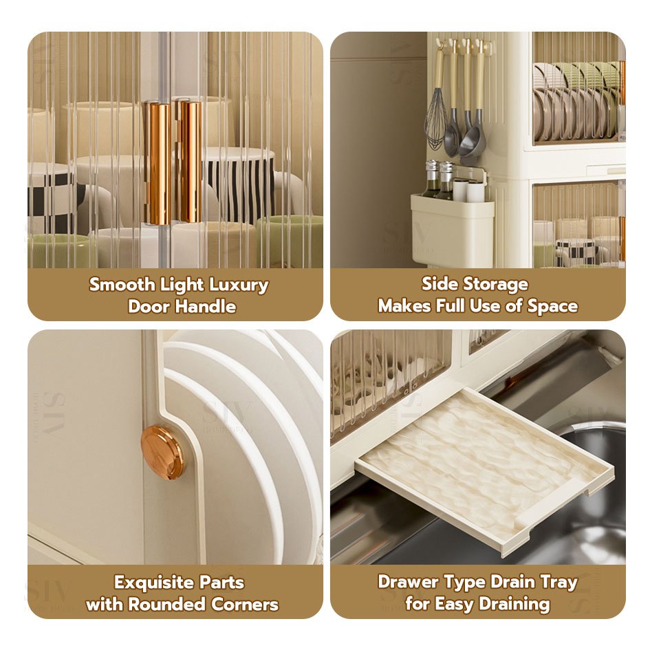 SIV Plastic Dish Cabinet Foldable Dish Drainer Drying Rack Aesthetic With Cover For Plates Bowls - Image 7