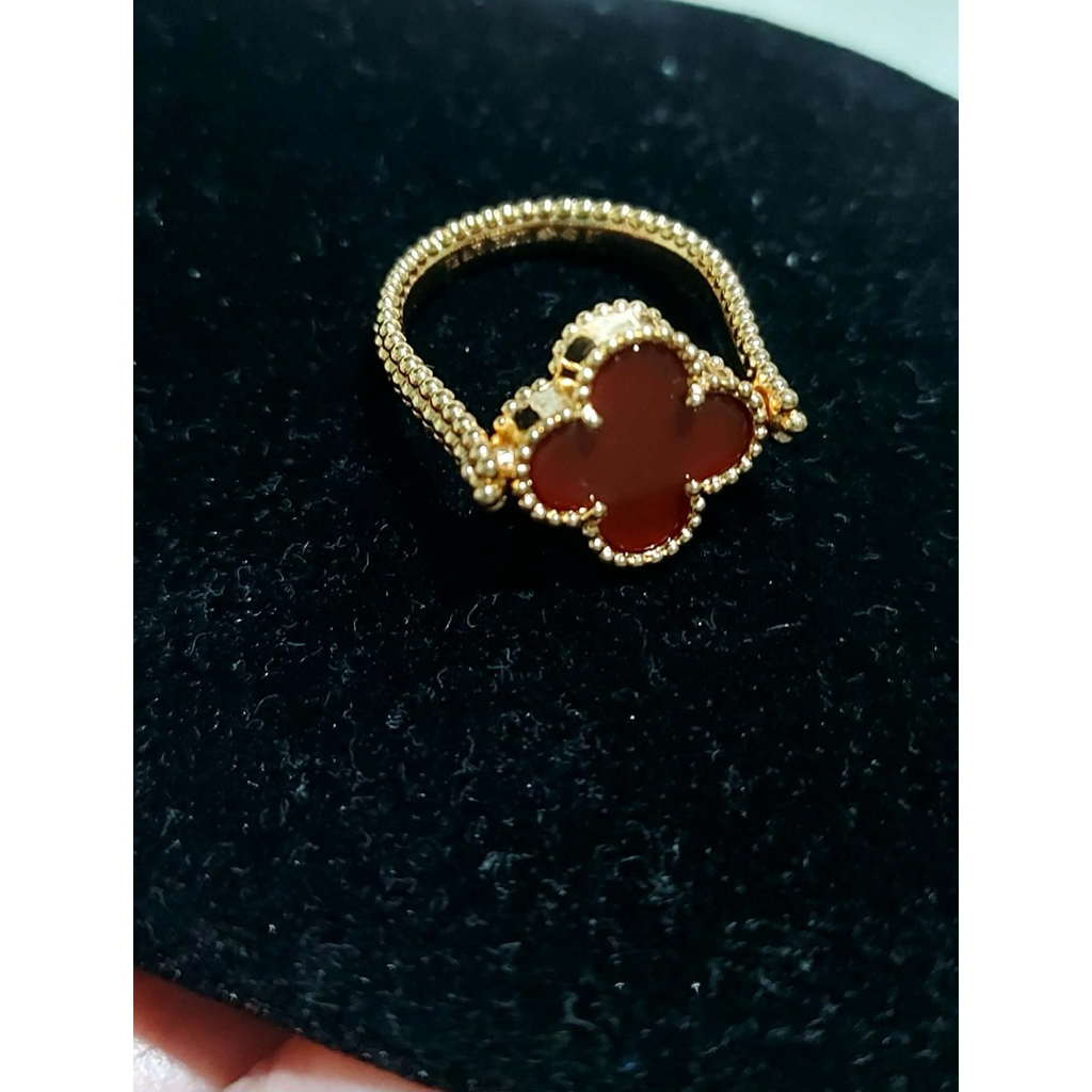 Reversible Clover Ring Size 8 | Champagne Gold Setting with Red & Diamond Design