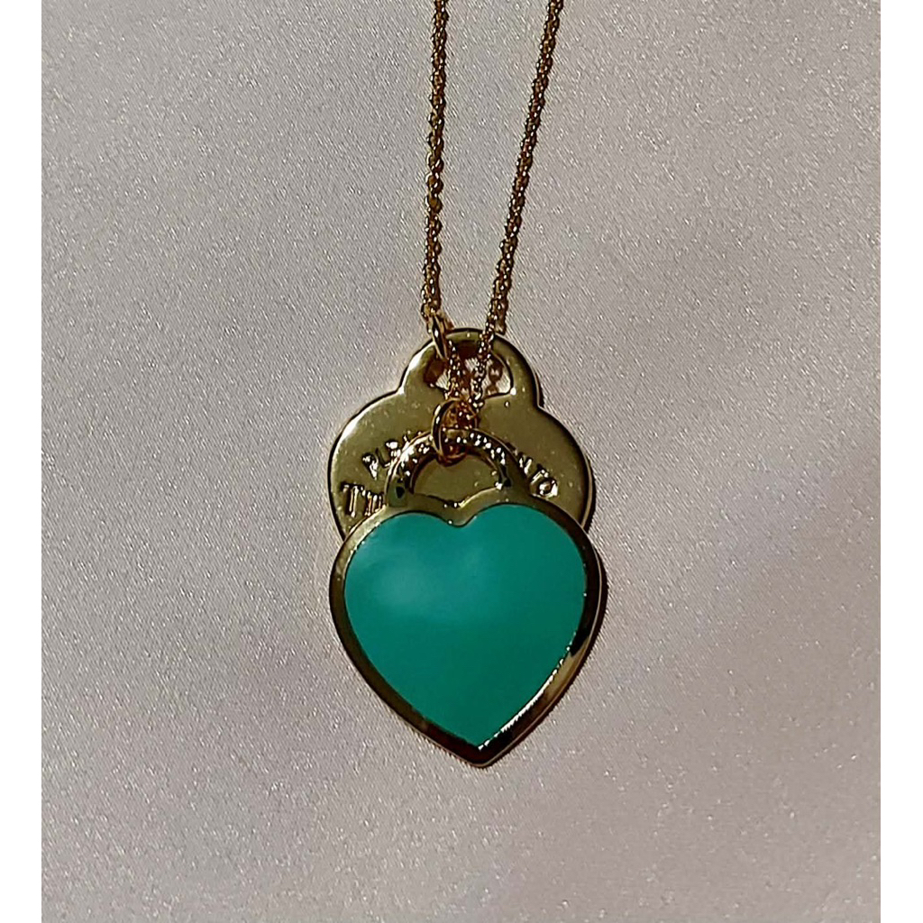 Elegant Double Heart Tag Pendant Necklace |Blue Accent | Adjustable Length in yg settings product photo 2